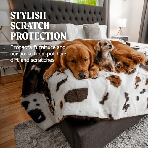 PupProtector Waterproof Throw Blanket (Brown Cowhide / Large (80" L x 62" W))