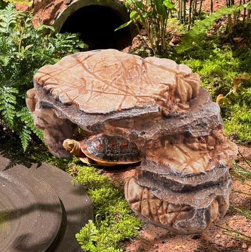 Turtle Basking Platform Resin Bearded Dragon Hides and Caves with Ramp Reptile Resting Terrace Turtle Tank Decorations for Frogs (hideout)