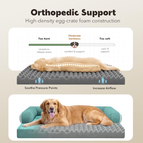 XXL Orthopedic Waterproof Dog Bed with Bolster for Extra Large Dogs (45.0"L x 35.0"W x 8.0"Th / Aqua Blue)