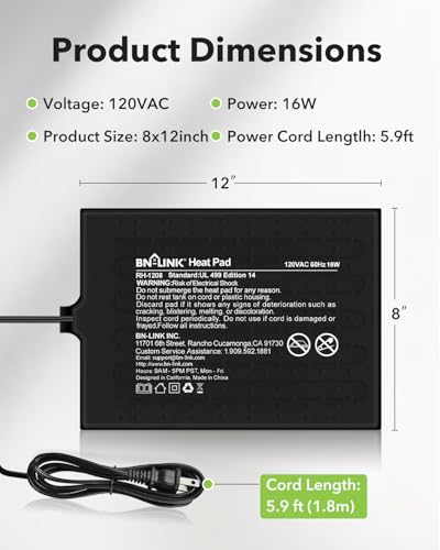 Reptile Heat Pad 8"X12" 16W for 30 (8" X 12")