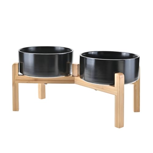 Elevated Dog Bowls Ceramic (7.3 in - 5.3 cups / Black)