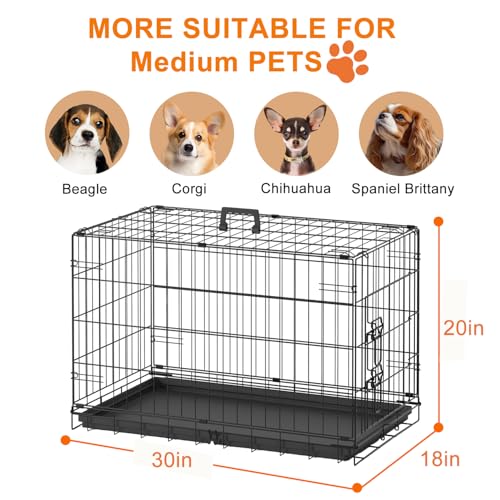 30" Foldable Metal Dog Crate (Black)
