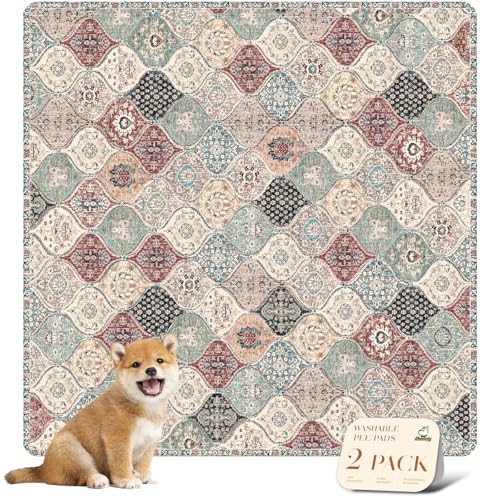 Washable Pee Pads for Dogs (36x36 Inch (Pack of 2) / Dark Red/Multi)