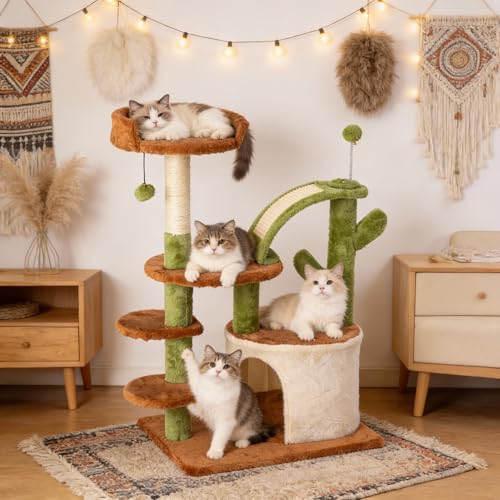 Cactus Cat Tree for Indoor Cats (Brown-1)
