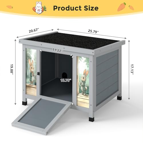 24 Inch Rabbit Hutch Outdoor (Grey w/printing / Middle)