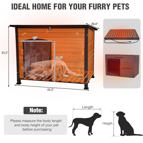 43.3'' Large Heated Outdoor Dog House Weatherproof with Anti (Heated Dog House)