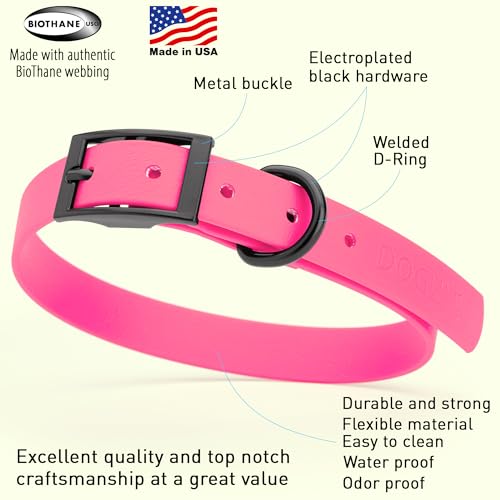 Biothane Waterproof Dog Collar Strong Coated Nylon Webbing with Black Hardware Odor (W3/4" x L15-18" / Passionfruit Pink)