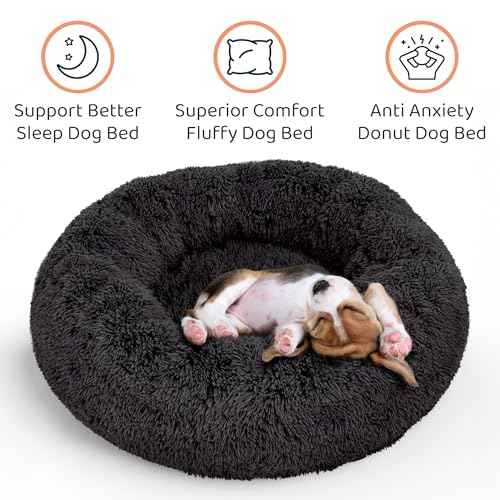 Calming Donut Dog Bed for Small Dogs (Black / Small (23"L x 23"W x 8"Th))