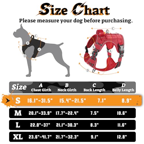 Tactical Dog Harness for Small Dogs (S(Chest:16.1"-31.5",Neck:15.4"-21.6",Back:7.1") / Red)