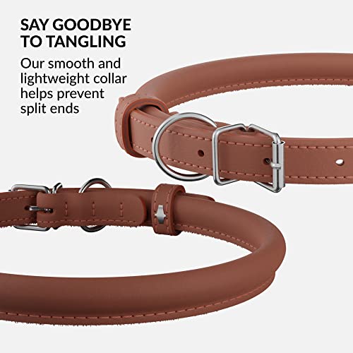Tangle Free Rolled Leather Dog Collar (Cinnamon / XXS)