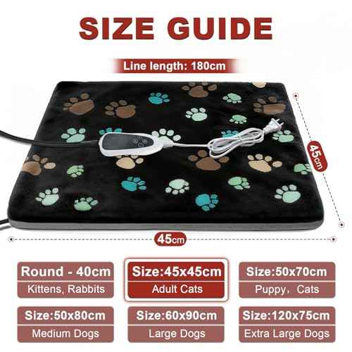 Cat Heating Pad 18x18 in with Smart Thermostat Switch and Power Line Protection Tube (Black / 18 x 18 in)