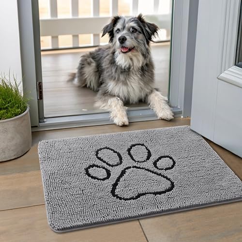 Dog Door Mat for Muddy Paws (24"X16" / Grey and Black)