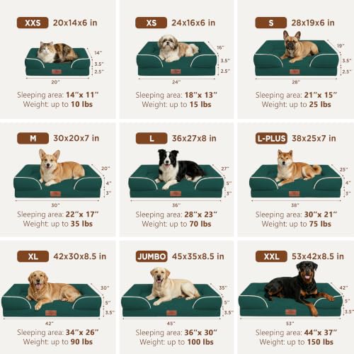 Waterproof Orthopedic Dog Bed for Medium Size Dog (30.0"L x 20.0"W x 7.0"Th / Emerald)