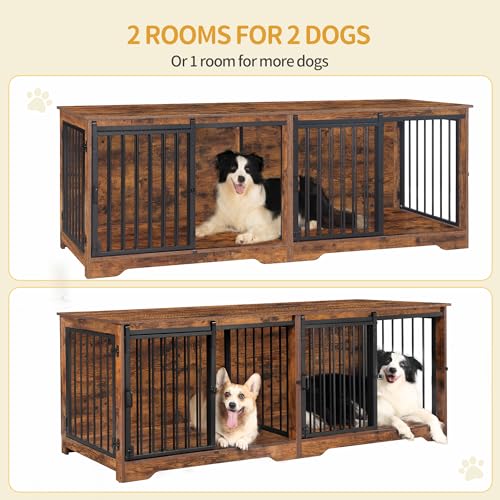 77.6" Double Dog Crate Furniture (Rustic Brown / 77.6"L x 23.6"W x 26.4"H)