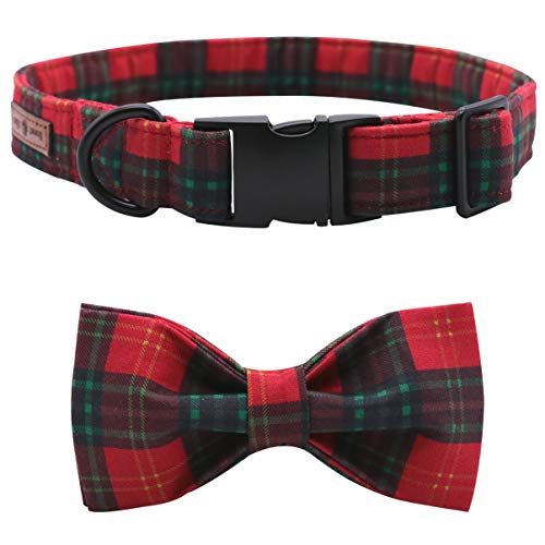 Christmas Dog and Cat Collar with Bowtie (Large (Pack of 1) / Red&Green Grid)