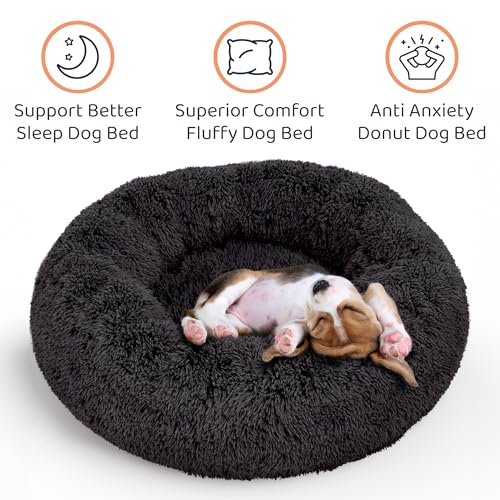 Calming Donut Dog Bed for Small Dogs (Black / X-Large (45"L x 45"W x 10"Th))