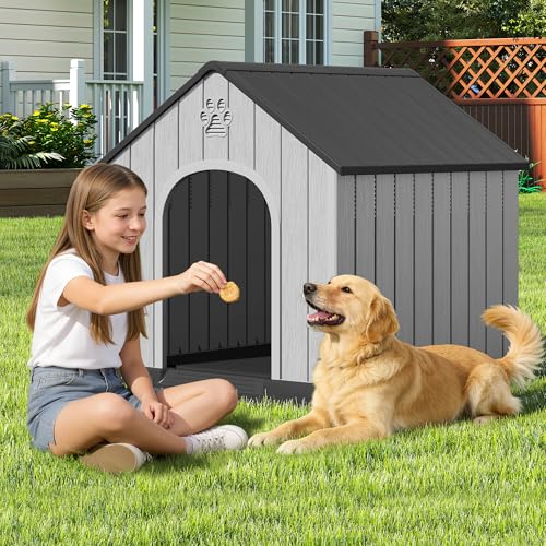 Large Dog House Outdoor Indoor for Medium Large Dogs (Black / 36.2" L × 38" W × 38" H)