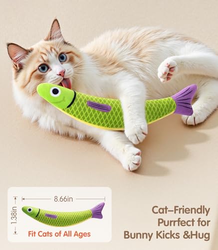 Cat Toys with[5000mg A+Natural Catnip &Silvervine] [Baby Grade] Interactive Soft Chew Kicker Cat Toys for Indoor Cats & Kittens (Green+Pink)