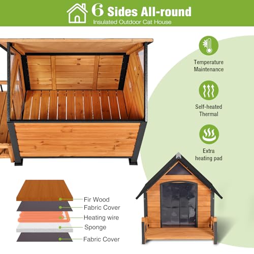 Large Heated Dog House Outdoor Insulated Dog Kennel Weatherproof Dog Shelter with Safe Heating Pad