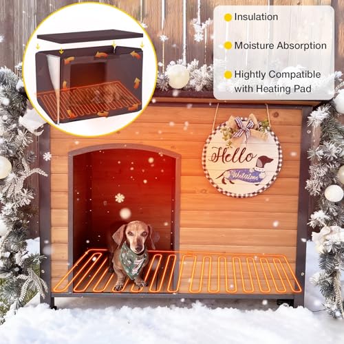 Heated Dog House Outdoor & Indoor Dog Kennel with Insulated Liner & Heating System for Winter Waterproof Large Dog Cage for Small & Medium & Large Dogs (43.3"Brown(With Insulated Liner))