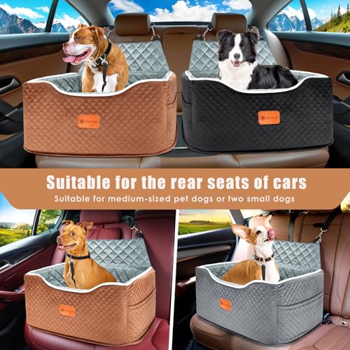 Memory Foam Booster Dog Car Seat for Medium Dogs Under 45 LBS (Grey / Medium)