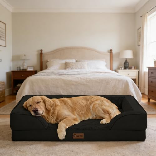 Waterproof Orthopedic Dog Bed for Medium Dogs (Black / 35.0"L x 22.0"W x 7.0"Th)