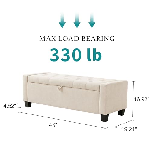 43" Ottoman with Storage (Beige / 19.2"D x 43"W x 16.9"H)