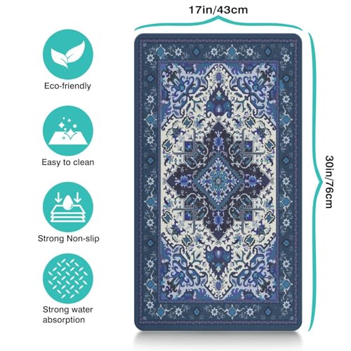 Pet Feeding Mat for Floors Waterproof Dog Mat for Food and Water Absorbent Quick Dry Non Slip mat for Cat Bowls (30"L x 17"W / BlueBoho)