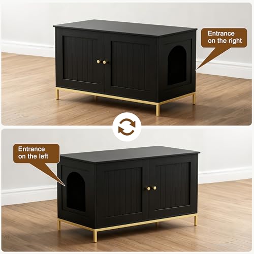 35.4" L Cat Litter Box Enclosure with Metal Frame (35.4"L / Black)