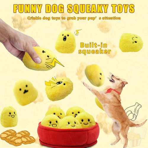 6 Pack Chicken Nugget Squeaky Dog Toys Interactive Puppy Chew Toys (Yelllow Chicken Nugget)