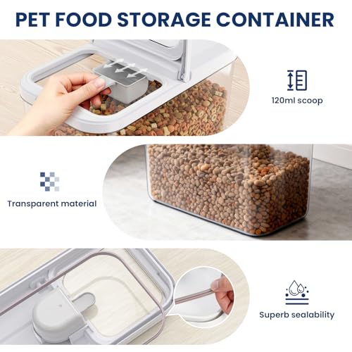 6 Lbs Airtight Dog Cat Food Storage Container and Dog Treat Containers BPA (Milky White 6L-A)