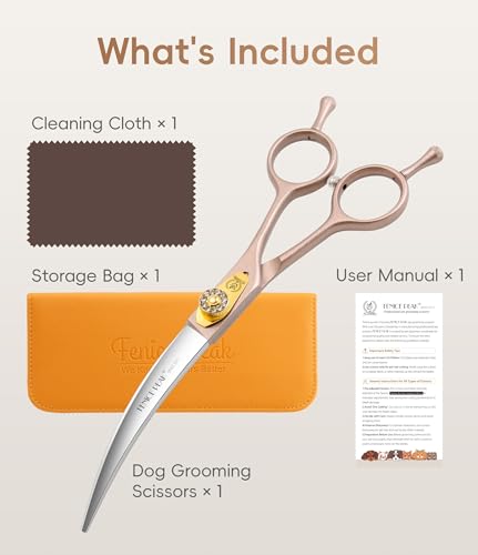 45° Extra Curved Dog Grooming Scissors 440C Stainless Steel 6.5'' Big Arc Curved Shears Rose Gold Sharp and Durable Trimming Scissors for Dogs and Cats (Curved 45° / 6.5")