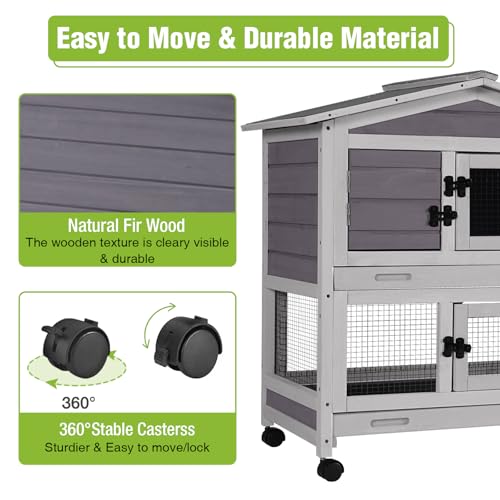 Large Rabbit Hutch Indoor Outdoor (Grey / 48.0"L x 48.0"W x 24.0"H)