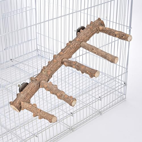 Bird Ladder Perch for Cage Natural Wood Bird Parrot Perch Stand Chewing Toy