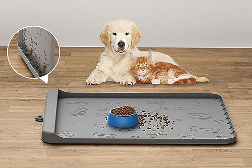 Dog Food Mat Silicone Dog Mat for Food and Water (Gray / 28"L x 20"W)