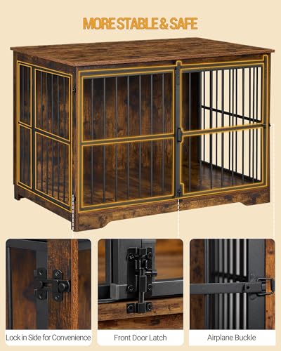 44.1" XL Dog Crate Furniture Indoor Dog Kennel with Barn Door (44.1"L x 27.6"W x 31.9"H / Rustic Brown)