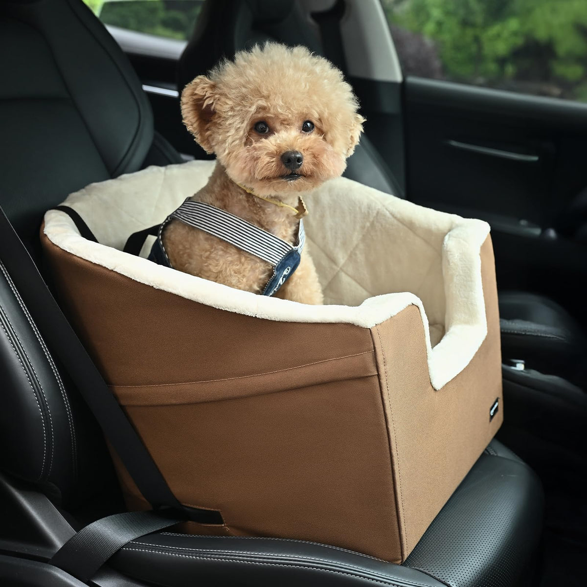 Dog Car Seat Booster for Small Dogs up to 25lbs (Tan / 18" x 18" x 16")