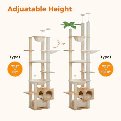Floor to Ceiling Cat Tree for Large Cats (93''-101'' / Wooden Beige)