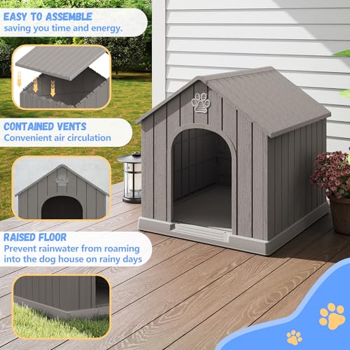 Dog House Resin Outdoor Dog Kennel (Grey / Small Dog: 26 Inch)