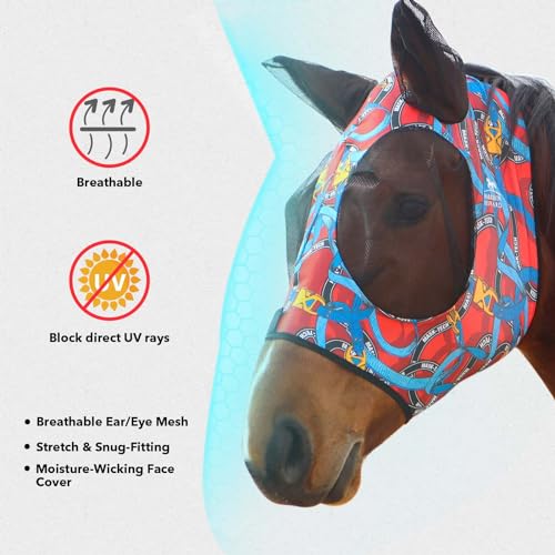 Super Comfort Stretchy Fitting Horse Fly Mask with UV Protection Soft on Skin with Breathability Knitted Printing Large (Full (Large) / Knitted printing)
