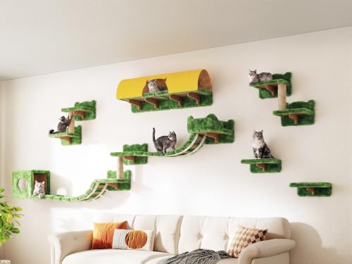 Cat Wall Furniture (Green / 16 Piece Set)