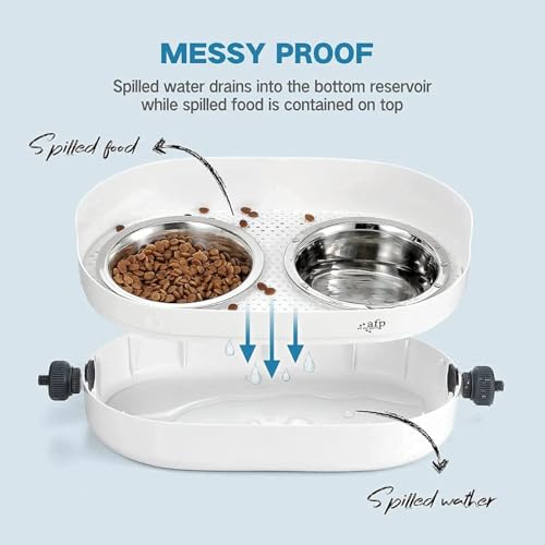 Height Adjustable Cat Elevated Bowls Stainless Steel Dog Food Water Bowls (Medium)