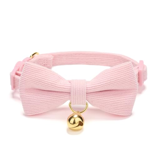 2 Pack Soft Corduroy Cat Collars with Bow Tie & Bell Adjustable Breakaway Kitten Bowtie Collar for Girl Cats (S:Neck 7.0" - 11.0" / Corduroy-Pink Purple)