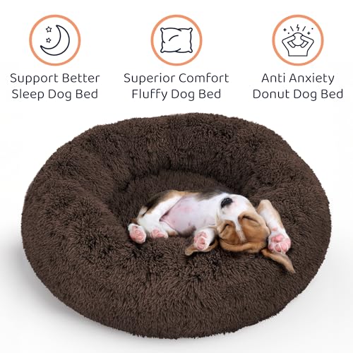 Calming Donut Dog Bed for Small Dogs (Coffee / Medium (30"L x 30"W x 9"Th))