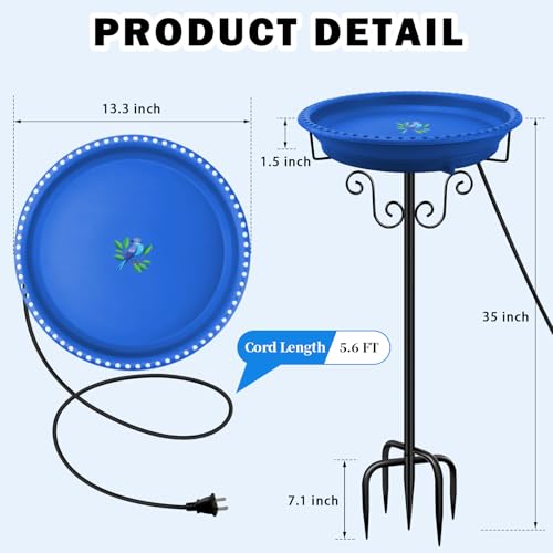 Heated Bird Bath for Outdoors Winter (Blue)