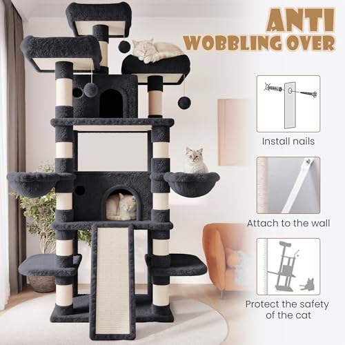 81 Inches Extra Large Cat Tree for Indoor Adult Cats (81in / Dark Grey)