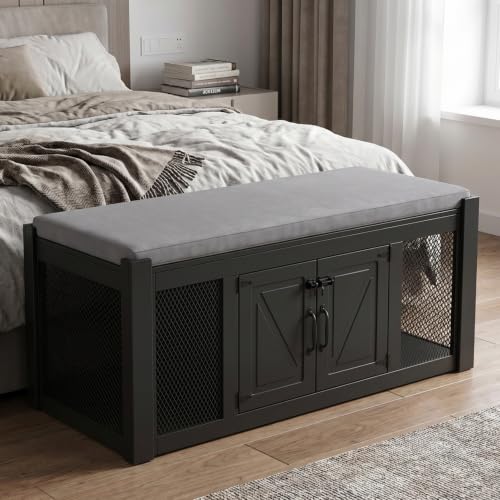 Dog Crate Furniture with Padded Seat (Black)