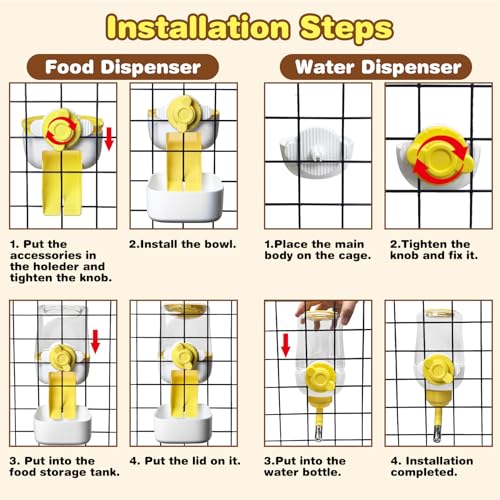 Automatic Rabbit Feeder and Waterer Set (Yellow)