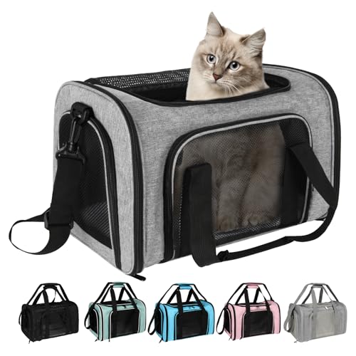 Dog Cat Carrier Pet Carriers for Small Medium Large Cats Dogs Carrier Soft Sided Small Puppy Dog Carrier Portable Foldable Airline Approved Dog Cat Travel Carrier Grey Black M (18.0"L x 11.5"W x 11.5"H / Grey&Black)