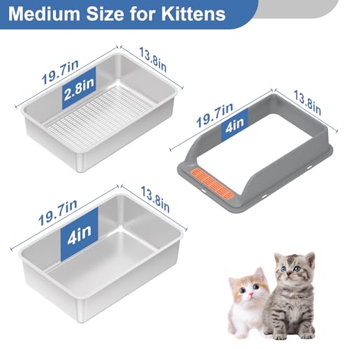Stainless Steel Sifting Litter Box with Lid (M:19.7''×13.8''×8'')